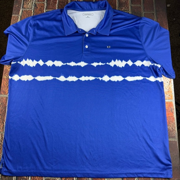 Crown & Ivy Blue and White Polo Shirt with Textured Stripes - Picture 1 of 4
